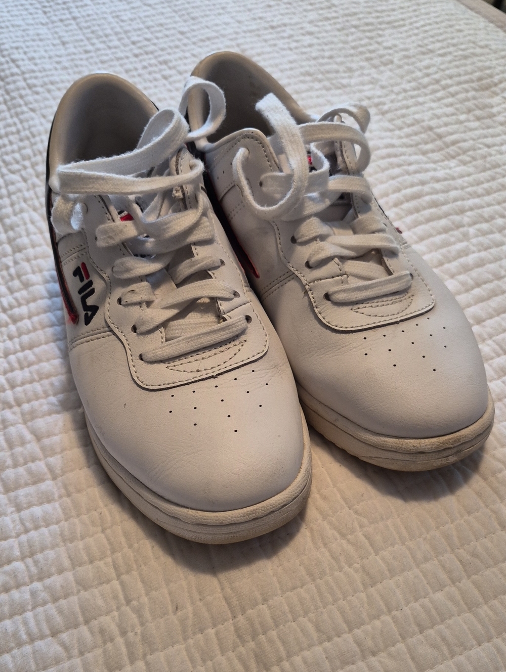 Fila Women's White Sneakers with Red & Navy Logos